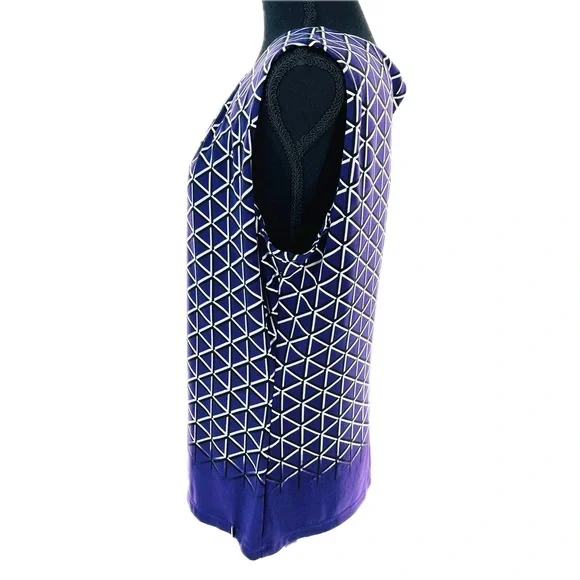Calvin Klein Pleated Neck Diamond Pattern Sleeveless Blouse Purple Size Large - Picture 7 of 12